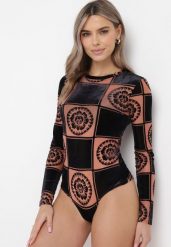 Beżowe Body z Długim Rękawem w Geometryczny Wzór Gerilla. Brązowe body Born2be, l, bez wzorów. Za 109.99 zł.