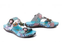 LAURA VITA 0007956 Liloo 41 turquoise, klapki damskie. Niebieskie klapki Laura Vita, bez wzorów, ze skóry, bez obcasa. Za 331.41 zł.