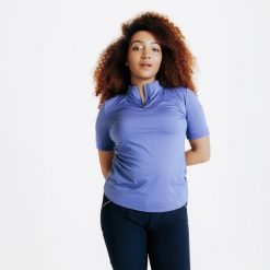 Koszulka jeździecka polo damska Fouganza Heritage. Zielone koszulki polo FOUGANZA, na lato, l, bez wzorów, z materiału, bez kołnierzyka, bez ramiączek. Za 59.99 zł.