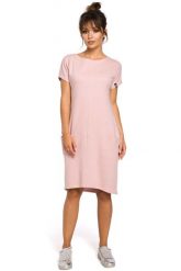 Dresowa Pudrowa Sukienka Mini z Kieszeniami w Szwach. Czerwone sukienki MOE, l, bez wzorów, z bawełny, bez kołnierzyka, bez ramiączek, mini. Za 239.90 zł.