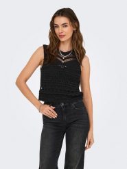 ONLY Top "Paula" w kolorze czarnym rozmiar: XS. Czarne topy Only, xs, bez wzorów, z bawełny, bez kołnierzyka, bez ramiączek. Za 99.45 zł.