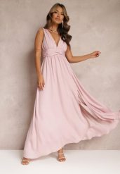 Różowa Rozkloszowana Sukienka Maxi na Ramiączkach z Rozcięciem Ernames. Czerwone sukienki Renee, na imprezę, na lato, l, bez wzorów, eleganckie, bez kołnierzyka, bez ramiączek, maxi, kopertowe. Za 49.99 zł.