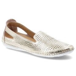 Złote Półbuty Artiker Ażurowe Stylowe Obuwie Damskie. Żółte baleriny Artiker, w ażurowe wzory, ze skóry, bez obcasa. Za 209.00 zł.