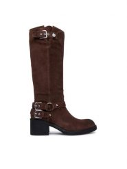 Guess Kozaki FLTMAT SUE11 Brązowy. Brązowe kozaki Guess, ze skóry, bez obcasa, na słupku, bez zapięcia. Za 824.99 zł.