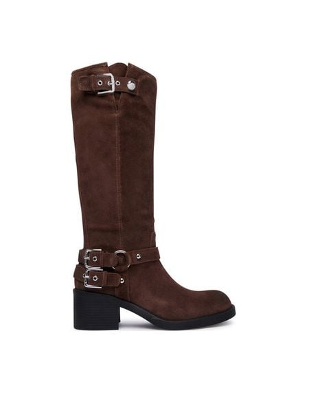 Guess Kozaki FLTMAT SUE11 Brązowy. Brązowe kozaki Guess, ze skóry, bez obcasa, na słupku, bez zapięcia. Za 824.99 zł.
