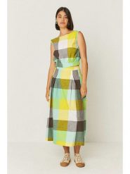 SKFK Top "Katti" w kolorze żółto-brązowo-białym rozmiar: 44. Żółte topy SKFK, bez wzorów, z bawełny, bez kołnierzyka, bez ramiączek. Za 152.99 zł.