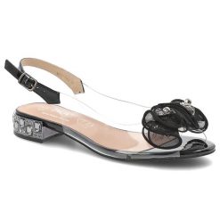 Sandały damskie S.Barski, z transparentnym paskiem ozdobna aplikacja pasek z regulacją niski obcas elegancki model, czarne, MR61-9002. Czarne sandały S.BARSKI, z aplikacjami, eleganckie, bez obcasa, na obcasie, bez zapięcia. Za 199.00 zł.