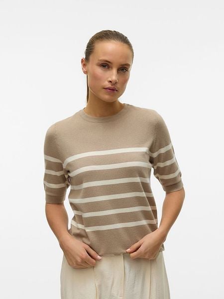 Vero Moda Sweter w kolorze beżowo-kremowym rozmiar: L. Brązowe swetry Vero Moda, l, bez wzorów, ze splotem, bez ramiączek. Za 86.95 zł.