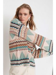 Trendyol Sweter w kolorze beżowym ze wzorem rozmiar: L. Brązowe swetry Trendyol, l, bez wzorów, bez ramiączek. Za 109.52 zł.