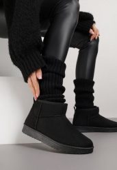 Czarne Śniegowce z Niską Cholewką Retira. Czarne trapery i śniegowce Renee, z jeansu, przed kostkę. Za 69.99 zł.