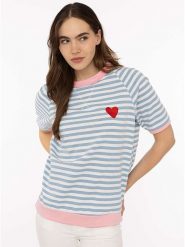 Zwillingsherz Koszulka "Stripes & Heart" w kolorze błękitnym rozmiar: onesize. Niebieskie bluzki Zwillingsherz, bez wzorów, bez kołnierzyka, bez ramiączek. Za 147.95 zł.