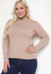 Beżowy Golf z Bawełną o Prostym Kroju Gemista. Brązowe golfy Born2be, l, bez wzorów, z bawełny, bez ramiączek. Za 49.99 zł.