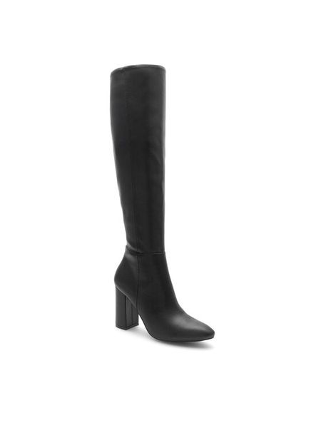 DeeZee Kozaki H190101-01 Czarny. Czarne kozaki DeeZee, ze skóry, bez obcasa, na słupku, bez zapięcia. Za 159.99 zł.