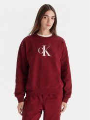 Calvin Klein Jeans Bluza Monologo LV047B234G Bordowy Relaxed Fit. Czerwone bluzy Calvin Klein Jeans, l, bez wzorów, z bawełny, bez kaptura. Za 389.99 zł.