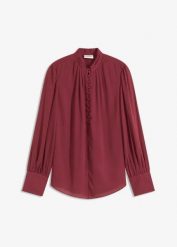 Bluzka tunikowa z szyfonu. Czerwone bluzki bonprix, bez wzorów, z szyfonu, eleganckie, bez kołnierzyka, bez ramiączek. Za 129.99 zł.