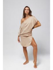 Beliza Sukienka "Jul" w kolorze beżowym rozmiar: L. Brązowe sukienki Beliza, l, bez wzorów, bez kołnierzyka, bez ramiączek, midi. Za 251.53 zł.