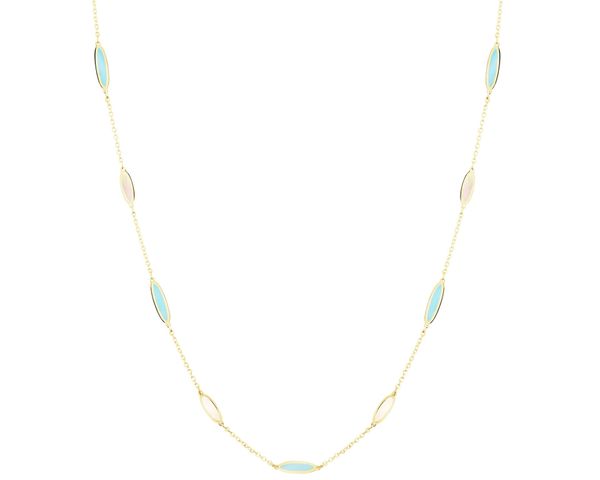 Złoty naszyjnik z masą perłową i turkusami syntetycznymi. Białe naszyjniki Apart, z perłą, złote. Za 2,249.00 zł.