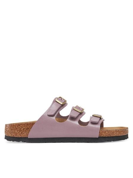 Birkenstock Klapki Florida 1029769 Fioletowy. Fioletowe klapki Birkenstock, bez wzorów, ze skóry, bez obcasa. Za 309.99 zł.