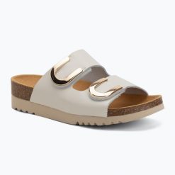 Klapki damskie Scholl Montery 2 Straps Ad Med. Białe klapki Scholl, bez wzorów, z materiału, bez obcasa. Za 349.99 zł.