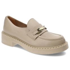 Beżowe Półbuty Lemar Eleganckie Damskie Obuwie. Brązowe sukienki Lemar, bez wzorów, ze skóry, eleganckie, bez kołnierzyka, bez ramiączek. Za 305.99 zł.