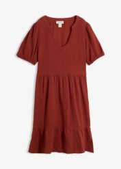 Sukienka oversized z muślinu z bawełny. Brązowe sukienki bonprix, bez wzorów, z bawełny, bez kołnierzyka, bez ramiączek. Za 114.99 zł.