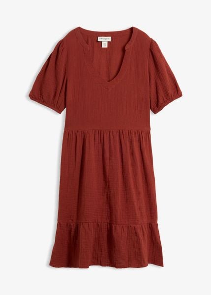 Sukienka oversized z muślinu z bawełny. Brązowe sukienki bonprix, bez wzorów, z bawełny, bez kołnierzyka, bez ramiączek. Za 114.99 zł.