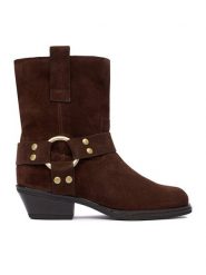 Badura Botki EO-25FW109 Brązowy. Brązowe botki Badura, bez wzorów, ze skóry, bez obcasa, na słupku, bez zapięcia. Za 429.99 zł.