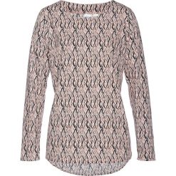 Bluzka bonprix łososiowo-biało-czarny wzorzysty. Czerwone bluzki bonprix, z aplikacjami, eleganckie, bez kołnierzyka, bez ramiączek. Za 55.99 zł.
