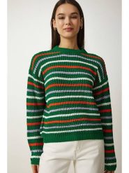 Happiness Istanbul Sweter w kolorze zielono-biało-pomarańczowym rozmiar: onesize. Białe swetry Happiness Istanbul, bez wzorów, ze splotem, bez ramiączek. Za 52.99 zł.