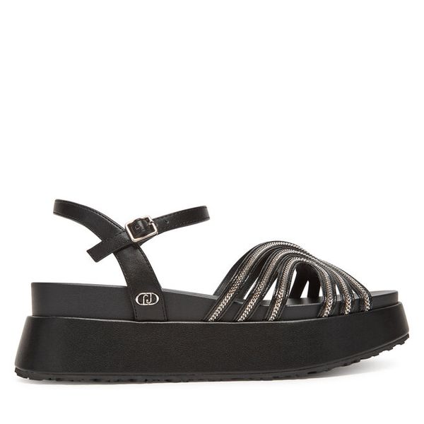 Sandały Liu Jo. Czarne sandały Liu Jo, bez wzorów, bez obcasa, na płaskiej podeszwie, bez zapięcia. Za 359.99 zł.