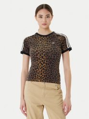 Adidas T-Shirt Leopard Cali JW7304 Brązowy Slim Fit. Brązowe t-shirty Adidas, m, bez wzorów, z bawełny, bez kołnierzyka, bez ramiączek. Za 179.99 zł.
