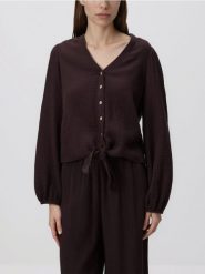 Muślinowa koszula z wiązaniem - ciemnobrązowy. Brązowe koszule Reserved, l, bez wzorów, bez kołnierzyka, bez ramiączek. Za 89.99 zł.