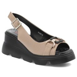 Sandały damskie Artiker, na koturnie z ozdobą skórzane licowe zapinane sprzączką, beżowe, 56C2209. Brązowe sandały Artiker, z aplikacjami, eleganckie, bez obcasa, na koturnie, bez zapięcia. Za 169.00 zł.