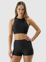 4F Góra od bikini damska - czarna XL. Czarne szorty 4f, bez wzorów, z elastanu, wakacyjne. W wyprzedaży za 79.99 zł.