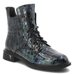 Niebieskie Botki S.Barski Modne Obuwie Damskie. Niebieskie botki S.BARSKI, bez wzorów, z lakierowanej skóry, bez obcasa, bez zapięcia. Za 288.99 zł.