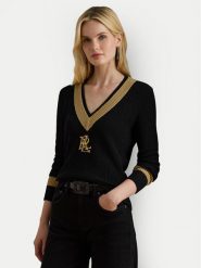 LAUREN RALPH LAUREN Sweter 200979666001 Czarny Relaxed Fit. Czarne swetry Lauren Ralph Lauren, xxl, bez wzorów, z bawełny, bez ramiączek. Za 969.99 zł.