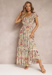 Beżowa Wiskozowa Sukienka Maxi z Pomponami i Gumką w Talii Belmona. Brązowe sukienki Renee, na imprezę, na lato, m, bez wzorów, z wiskozy, bez kołnierzyka, bez ramiączek, maxi, rozkloszowane. Za 69.99 zł.
