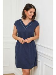 Curvy Lady Lniana sukienka w kolorze granatowym rozmiar: 40/42. Niebieskie sukienki Curvy Lady, na co dzień, bez wzorów, ze lnu, klasyczne, bez kołnierzyka, bez ramiączek, mini, proste. Za 153.71 zł.