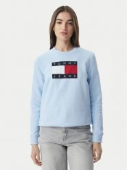 Tommy Jeans Bluza Flag DW0DW22564 Niebieski jasny Regular Fit. Niebieskie bluzy Tommy Jeans, xl, bez wzorów, z bawełny, bez kaptura. Za 409.99 zł.