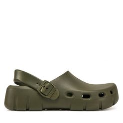 Klapki Birkenstock. Brązowe klapki Birkenstock, bez wzorów, bez obcasa. Za 219.99 zł.