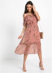 Sukienka off-shoulder. Czerwone sukienki bonprix, bez wzorów, bez kołnierzyka, bez ramiączek. Za 99.99 zł.