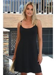 Bleu d'Azur Sukienka "Lisa" w kolorze czarnym rozmiar: 48. Czarne sukienki Bleu d'Azur, w ażurowe wzory, klasyczne, bez kołnierzyka, bez ramiączek, mini. Za 158.47 zł.