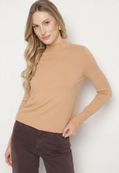 Ciemnobeżowy Dopasowany Golf z Aplikacjami przy Dekolcie i Rękawach Unella. Brązowe golfy Born2be, l, z aplikacjami, z jeansu, bez ramiączek. Za 59.99 zł.