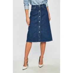 Calvin Klein - Spódnica. Niebieskie spódnice Calvin Klein, na co dzień, bez wzorów, z bawełny, midi, proste. W wyprzedaży za 359.90 zł.