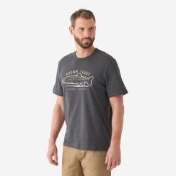 Koszulka z krótkim rękawem pstrąg. Szare bluzki CAPERLAN, xl, bez wzorów, z bawełny, sportowe, bez kołnierzyka, bez ramiączek. Za 49.99 zł.