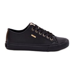 Trampki Damskie Z Eko Skóry Big Star RR274749 Czarne. Czarne trampki bez wzorów, z gumy, bez zapięcia. Za 207.99 zł.