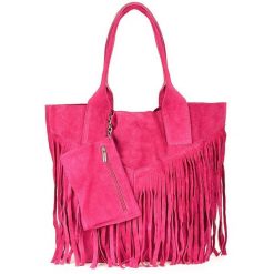 Shopperka boho skórzana VERA PELLE L83 różowa. Czerwone shopper z aplikacjami, z materiału, zamszowe, bez dodatków. Za 175.99 zł.