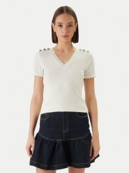 Morgan Bluzka 251-DOMANI Écru Slim Fit. Białe bluzki Morgan, l, bez wzorów, z wiskozy, bez kołnierzyka, bez ramiączek. Za 189.99 zł.