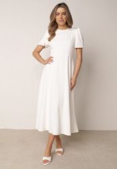 Biała Elegancka Sukienka VICES o Rozkloszowanym Kroju z Krótkim Rękawem Aezith. Białe sukienki Born2be, na co dzień, l, bez wzorów, eleganckie, bez kołnierzyka, bez ramiączek, maxi, proste. Za 219.99 zł.