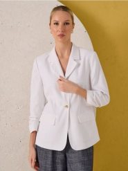 Marynarka z domieszką lnu - biały. Białe marynarki i żakiety Sinsay, l, bez wzorów. Za 69.99 zł.